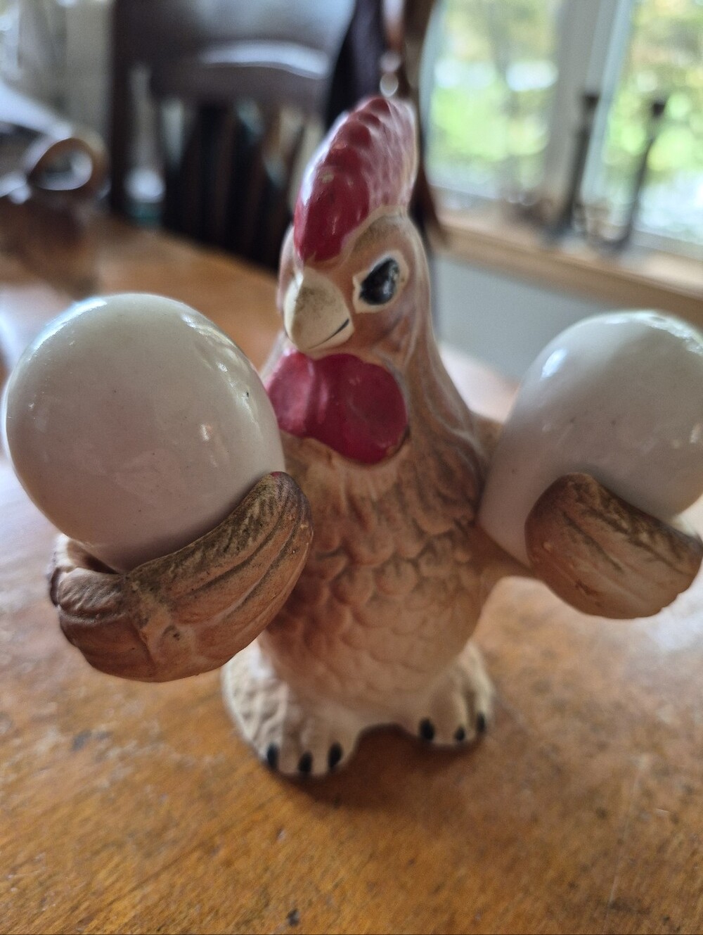 Vintage Ceramic Chicken Egg Salt And Pepper - Beige and Red Japan